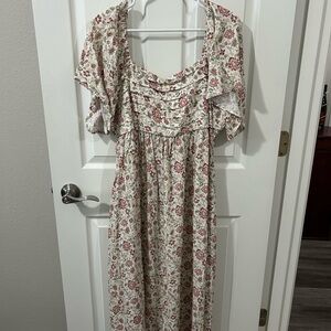 Maurices Cream and Pink Floral Maxi Dress